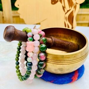 Handmade Jade Tulip Rose Quartz Quartz Bracelet Stack 3pcs